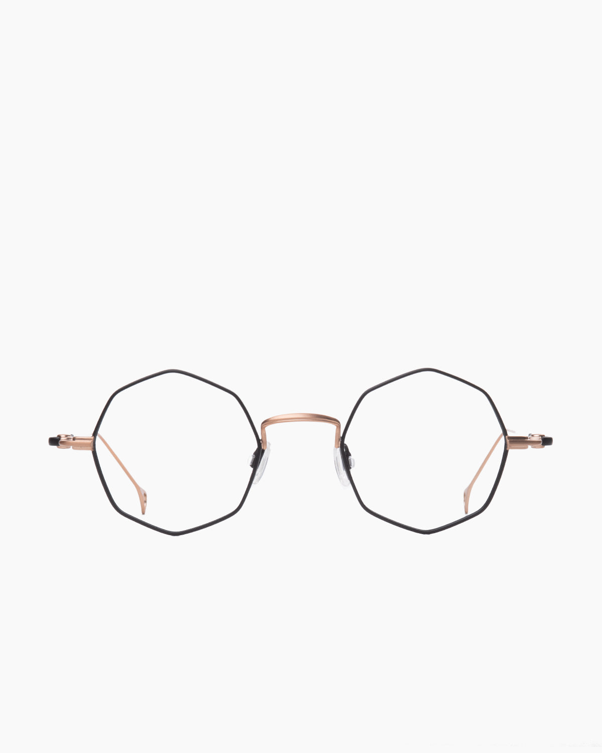 black metal octogon eyeglasses by Anne et Valentin model bLAISE, front view, lunettes de vue noir octogone