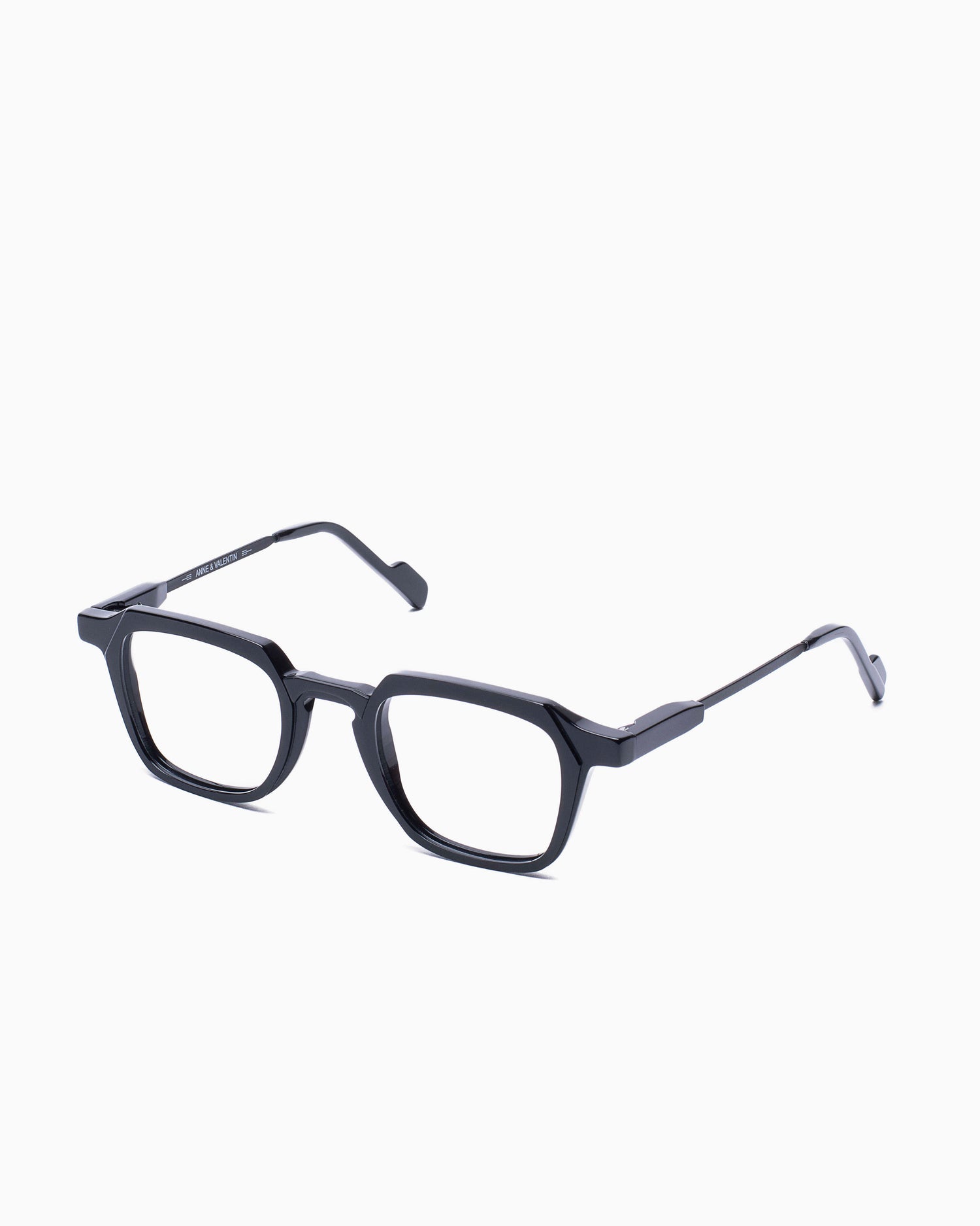 black plastic rectangle eyeglasses by Anne et Valentin model Henri, front view, lunettes de vue rectangle couleur Noir
