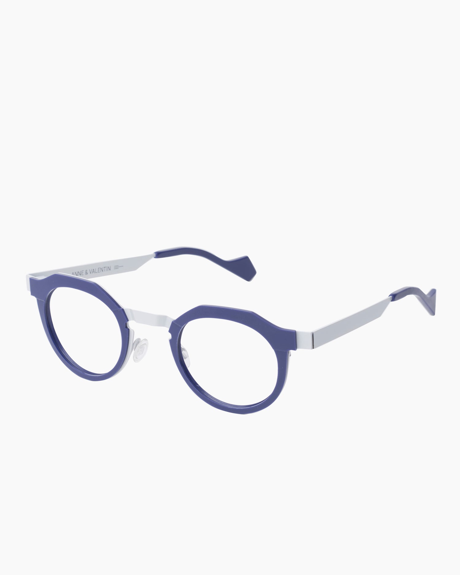 blue metal round eyeglasses by Anne et Valentin model ORSON, front view, lunettes de vue Bleu rond