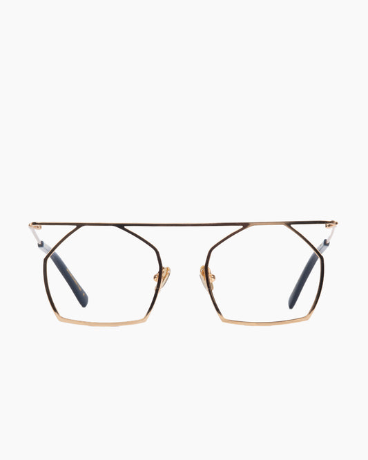 gold metal hexagon eyeglasses by Gamine model PINHEIROS, front view, lunettes de vue hexagone couleur or