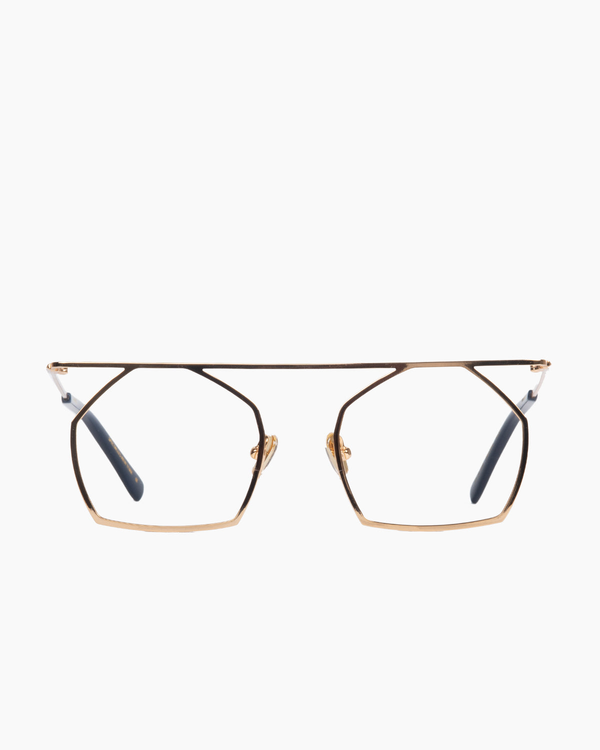 gold metal hexagon eyeglasses by Gamine model PINHEIROS, front view, lunettes de vue hexagone couleur or