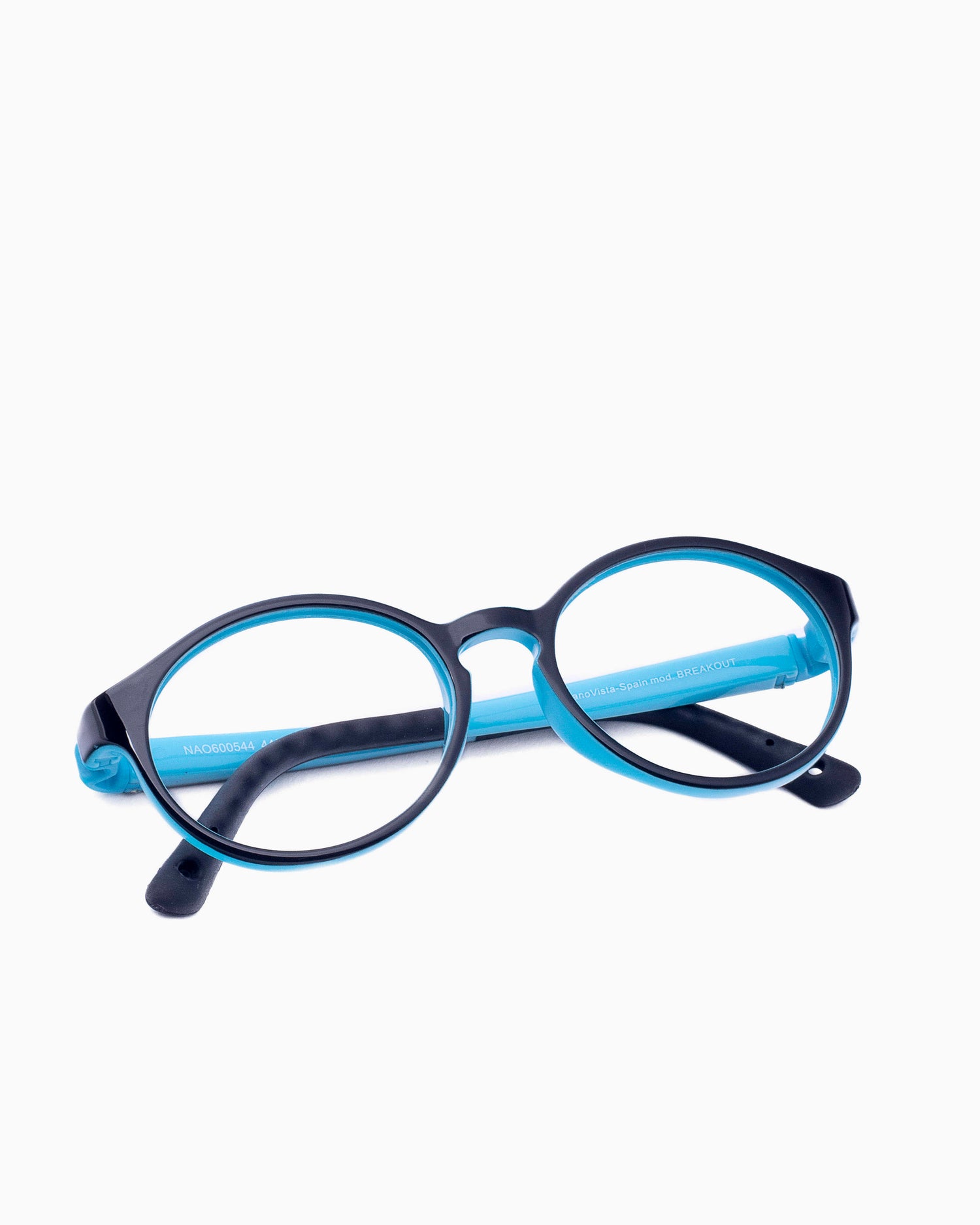 blue plastic round eyeglasses by Nanovista Kids model BREAKOUT, front view, lunettes de vue Bleu rond