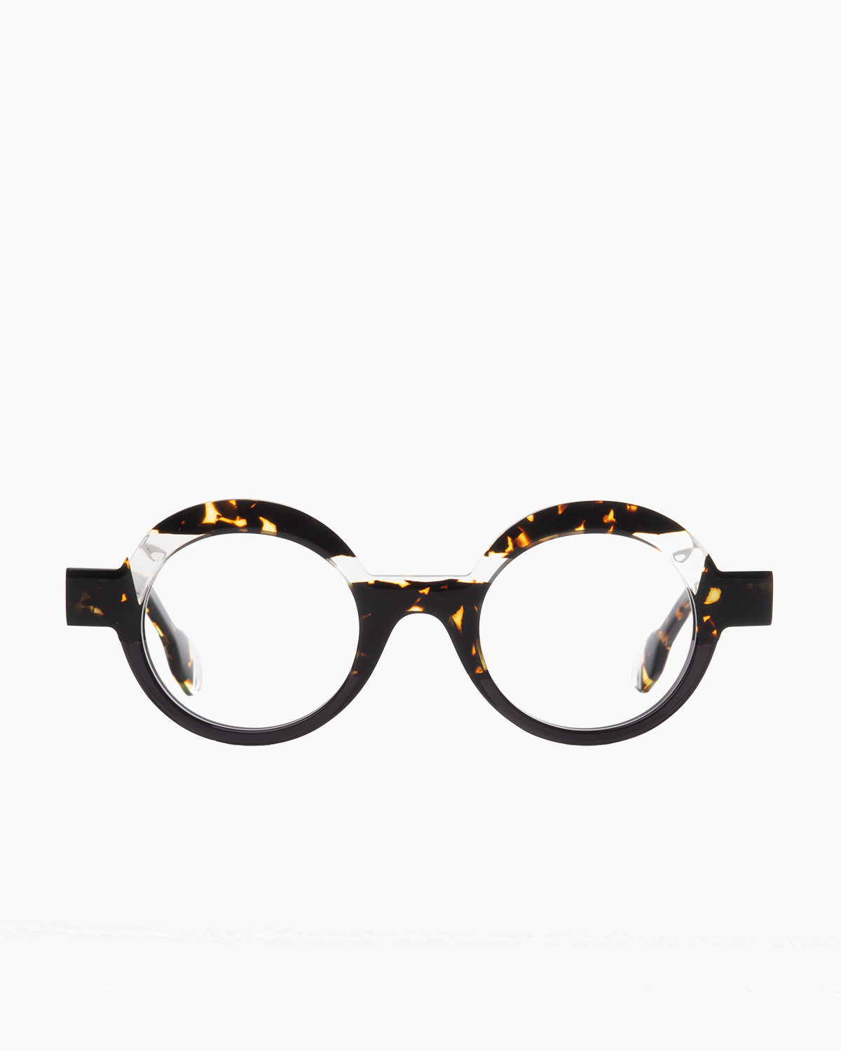 tortoise plastic round eyeglasses by Anne et Valentin model Hoho, front view, lunettes de vue rond couleur écaille de tortue