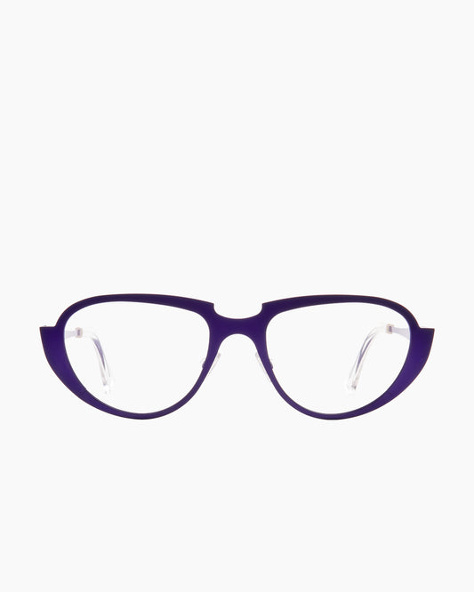 purple metal aviator eyeglasses by Theo model A Present, front view, lunettes de vue aviateur couleur violet