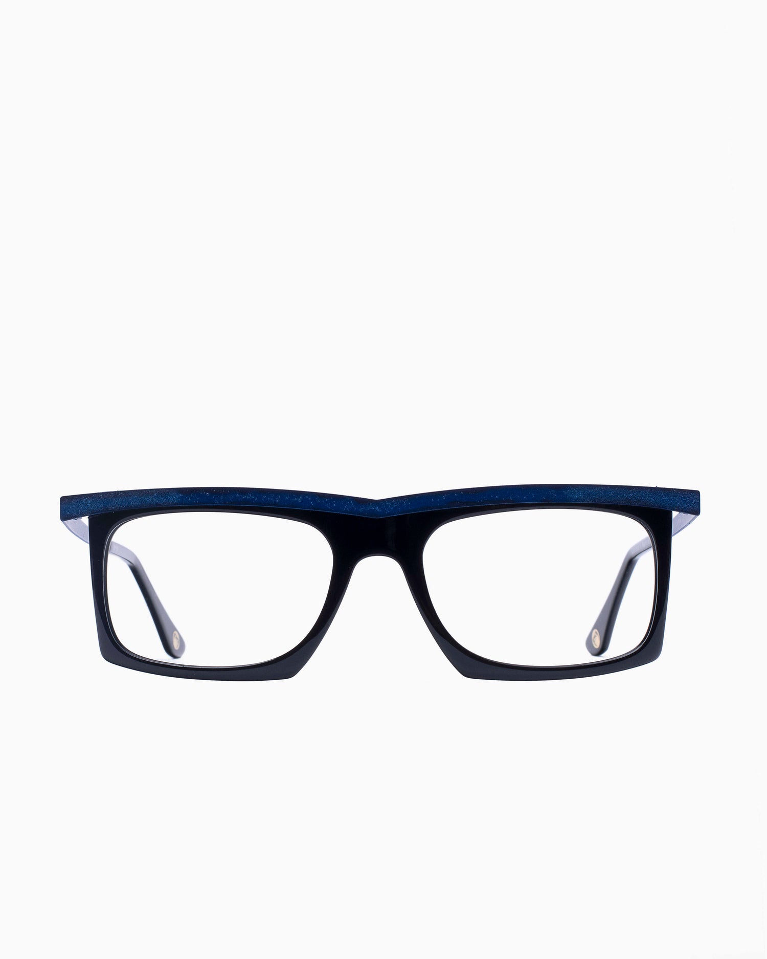 black plastic rectangle eyeglasses by Spectacleeyeworks model Doug, front view, lunettes de vue Noir rectangle