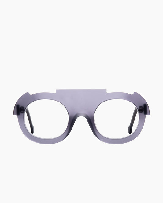 grey plastic round eyeglasses by Marie-Sophie Dion model Biron, front view, lunettes de vue rond couleur gris