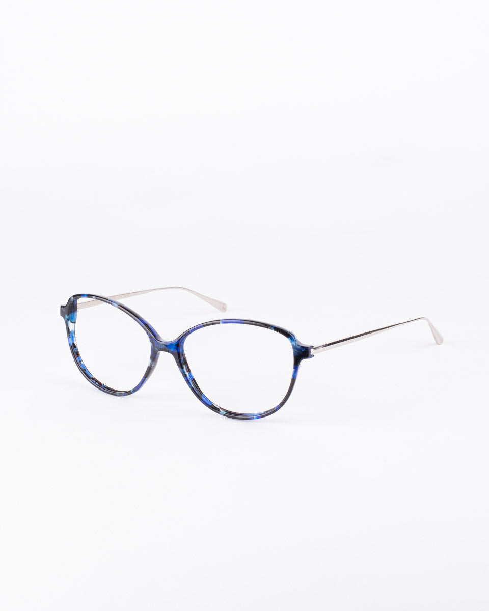 blue plastic cat eyeglasses by Francois Pinton model Gypset5, front view, lunettes de vue Bleu 