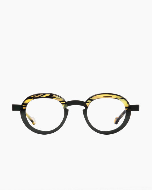 green metal oval eyeglasses by Theo model basket, front view, lunettes de vue ovale couleur vert