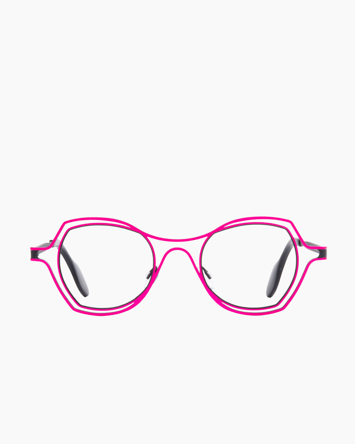 pink metal butterfly eyeglasses by Theo model DAYTONA, front view, lunettes de vue rose papillon