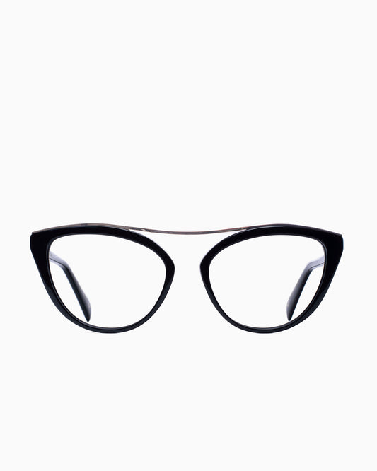 black plastic cat eyeglasses by William Morris model Charley, front view, lunettes de vue couleur Noir