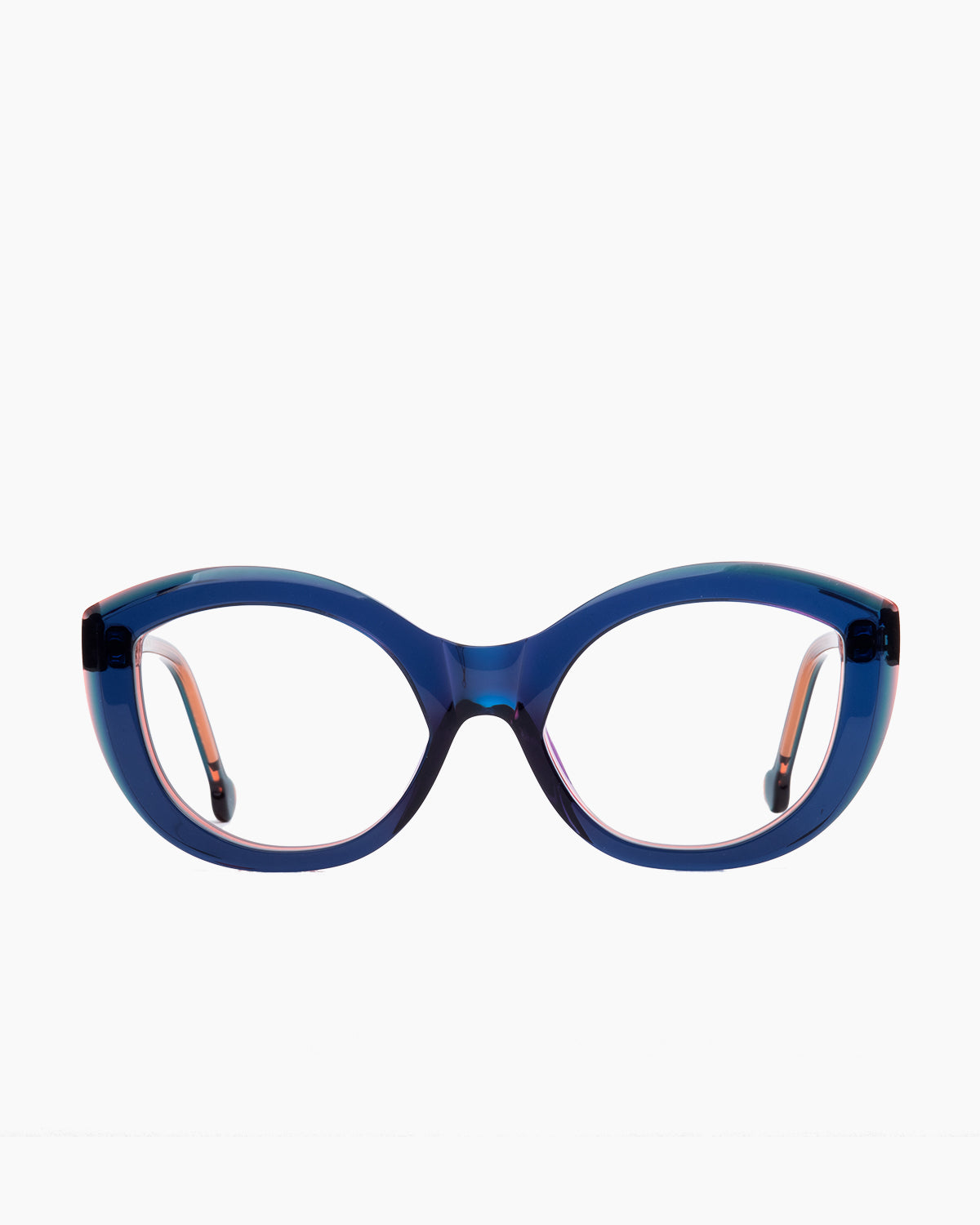 blue plastic cat eyeglasses by Marie-Sophie Dion model Fiori, front view, lunettes de vue bleu chat