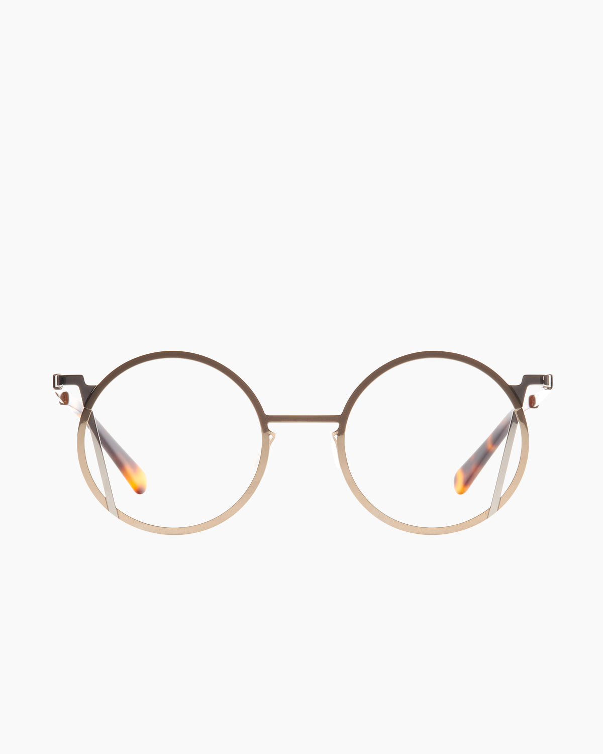 gold metal round eyeglasses by Gamine model LaRoma, front view, lunettes de vue rond couleur or