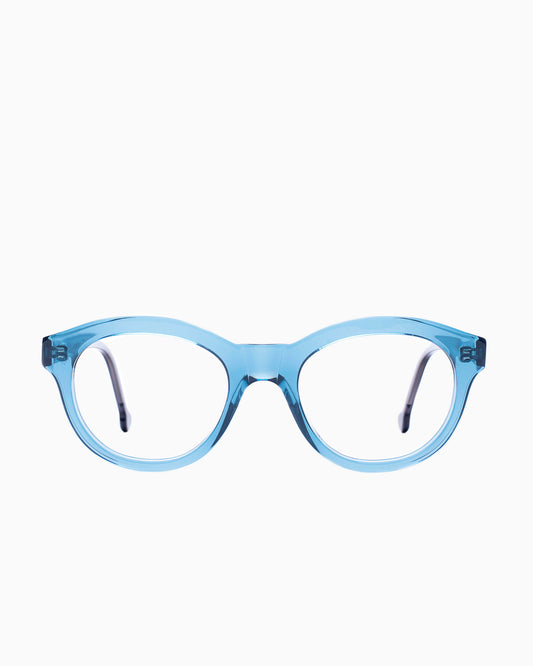 blue plastic oval eyeglasses by Marie-Sophie Dion model Claus, front view, lunettes de vue ovale couleur Bleu
