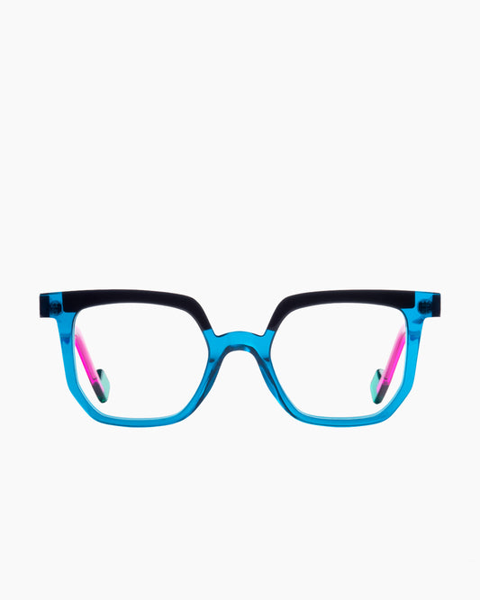 blue plastic rectangle eyeglasses by Anne et Valentin model LOGARITHM, front view, lunettes de vue rectangle couleur bleu