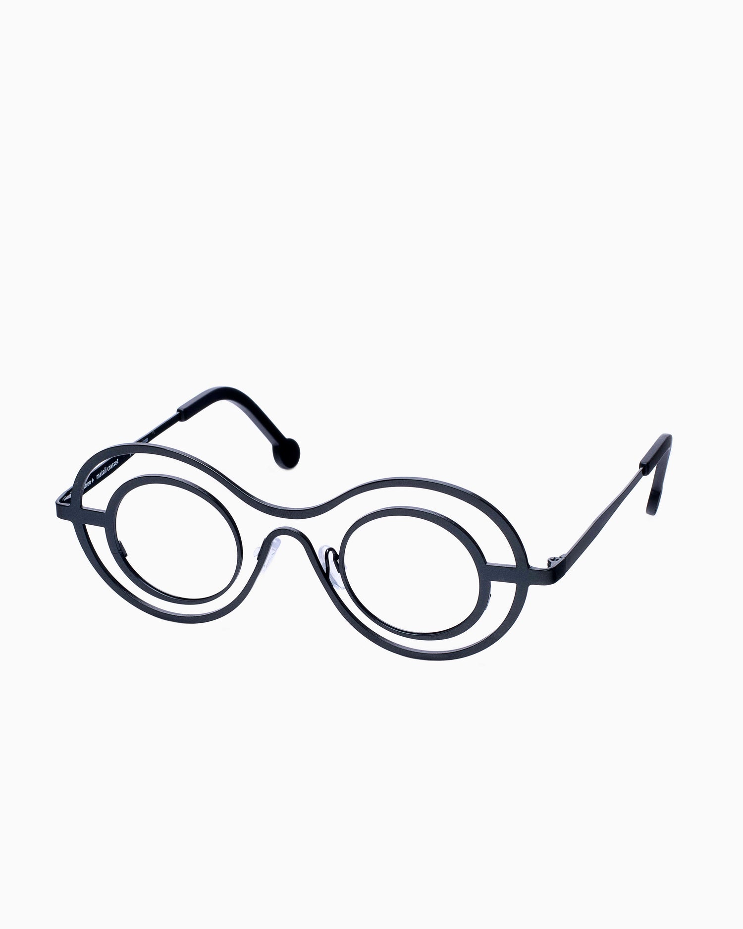 green metal round eyeglasses by Theo model Talk, front view, lunettes de vue rond couleur Vert