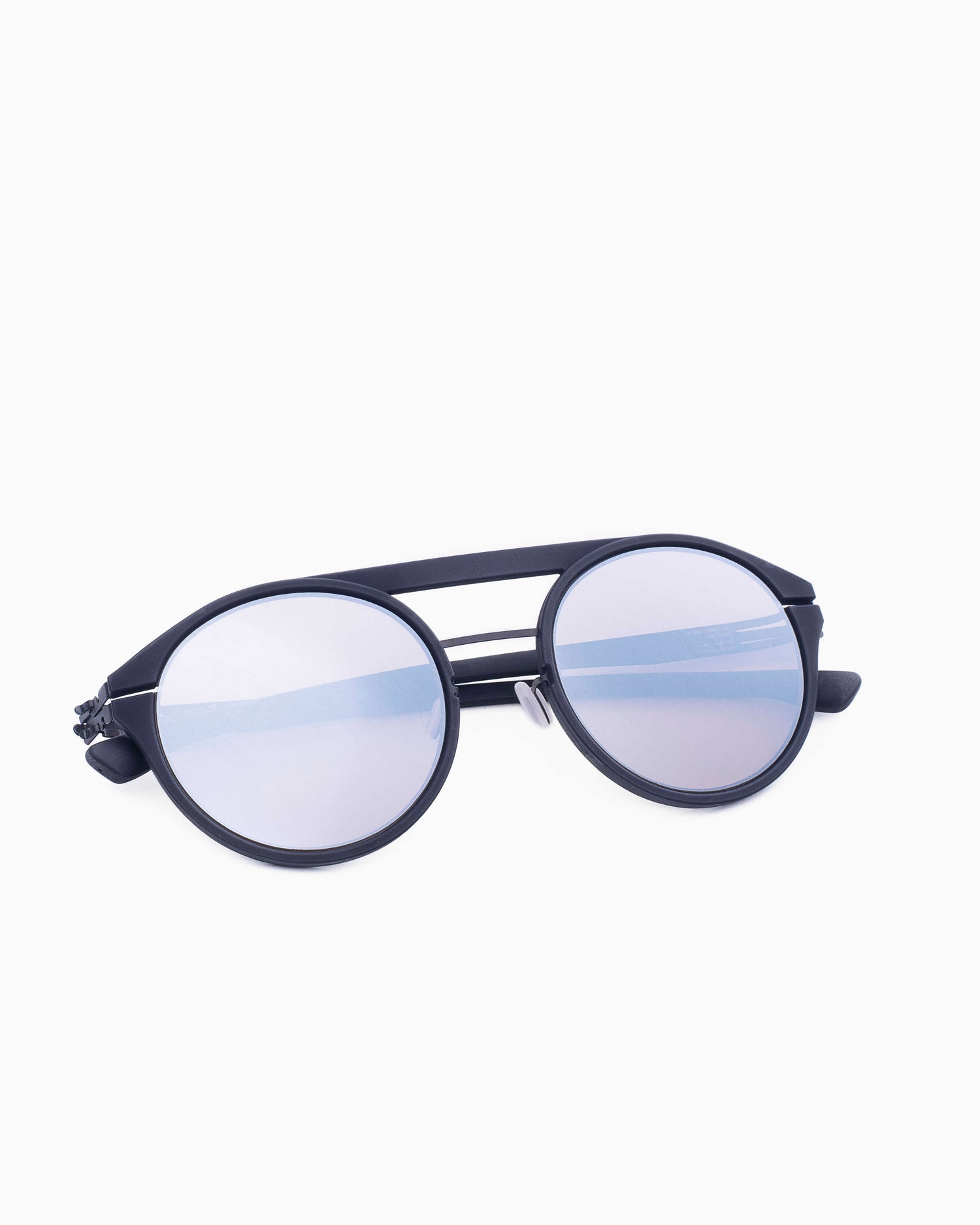 black metal oval  sunglassesby Ic Berlin model Alleyoop, front view, lunettes de vue Noir 