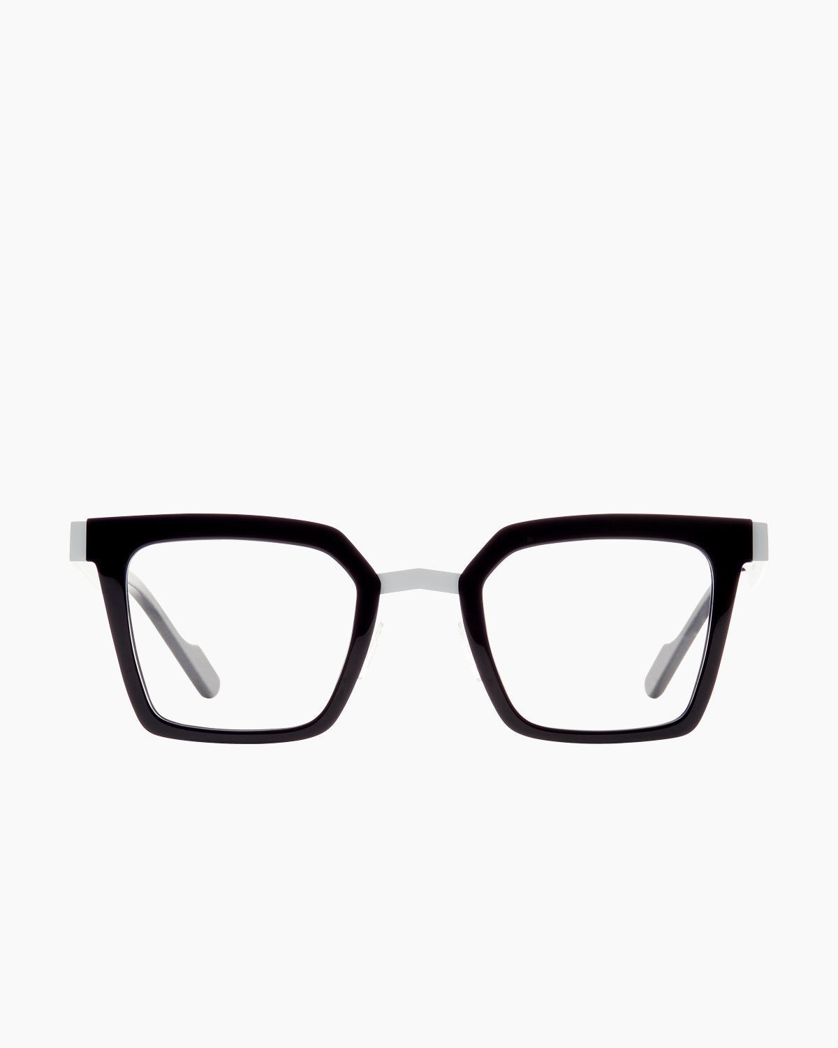 white metal rectangle eyeglasses by Anne et Valentin model Florida, front view, lunettes de vue rectangle couleur blanc