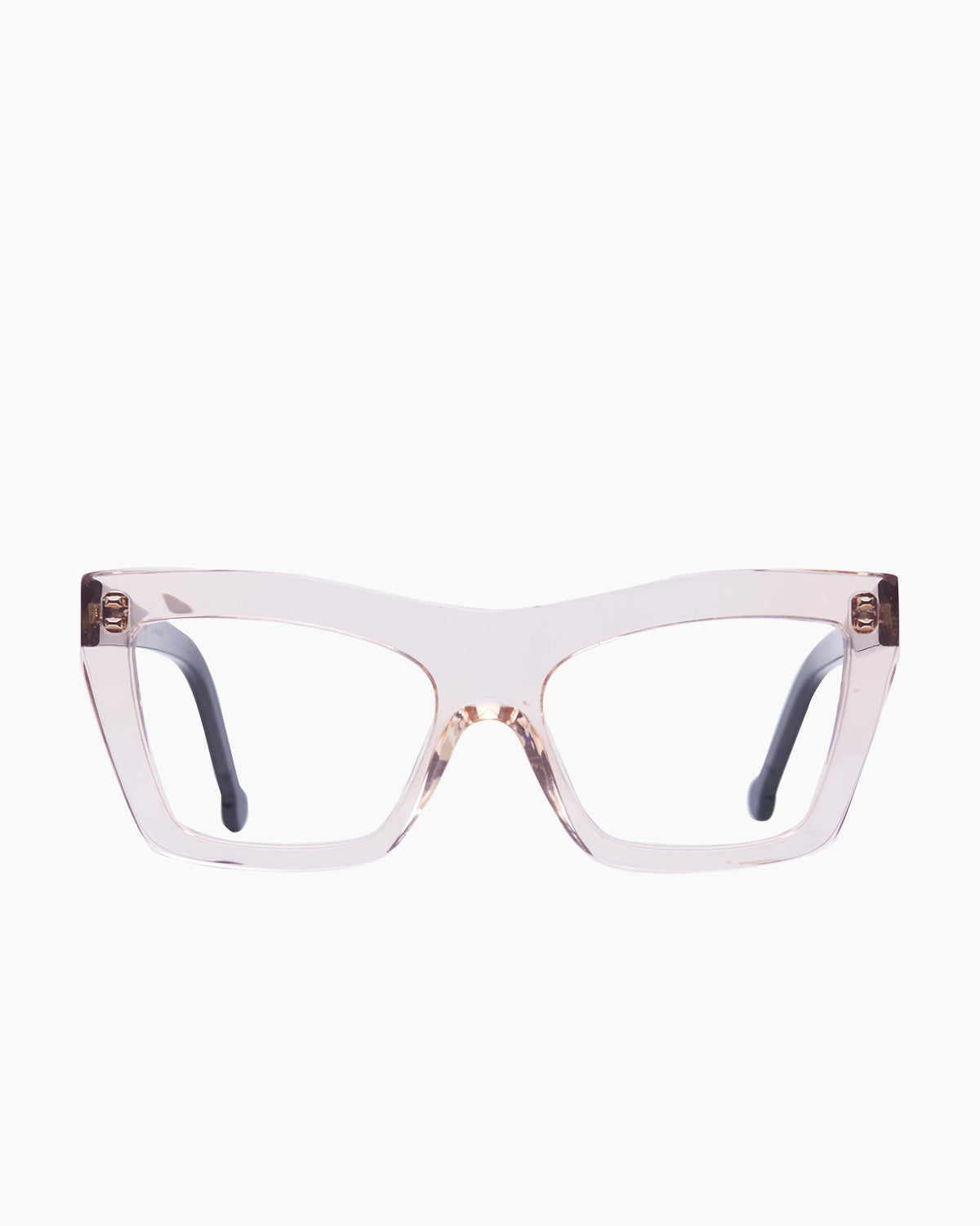pink, beige plastic cat eyeglasses by Marie-Sophie Dion model Mariano, front view, lunettes de vue chat couleur rose, beige