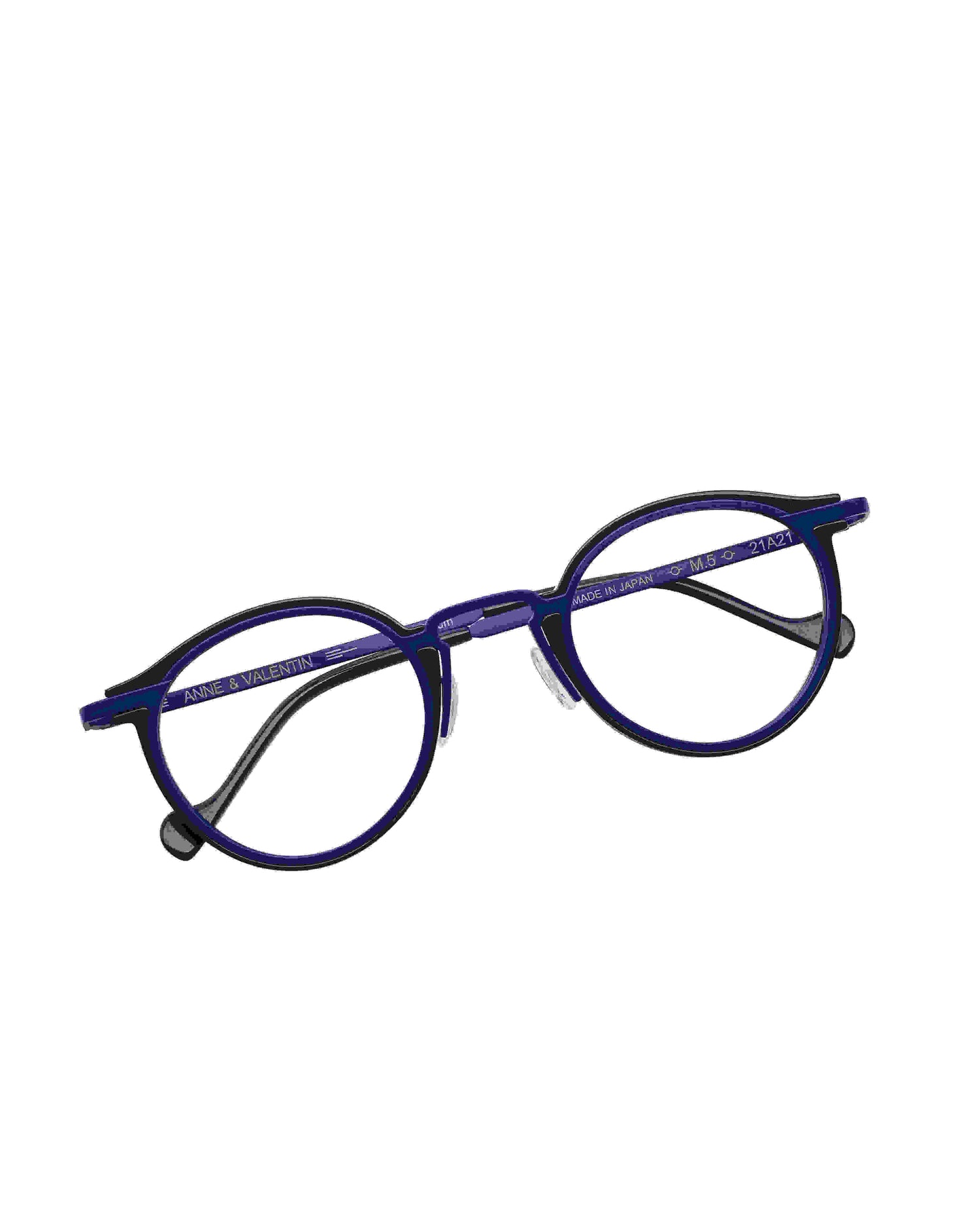 blue metal oval eyeglasses by Anne et Valentin model M5, front view, lunettes de vue ovale couleur Bleu