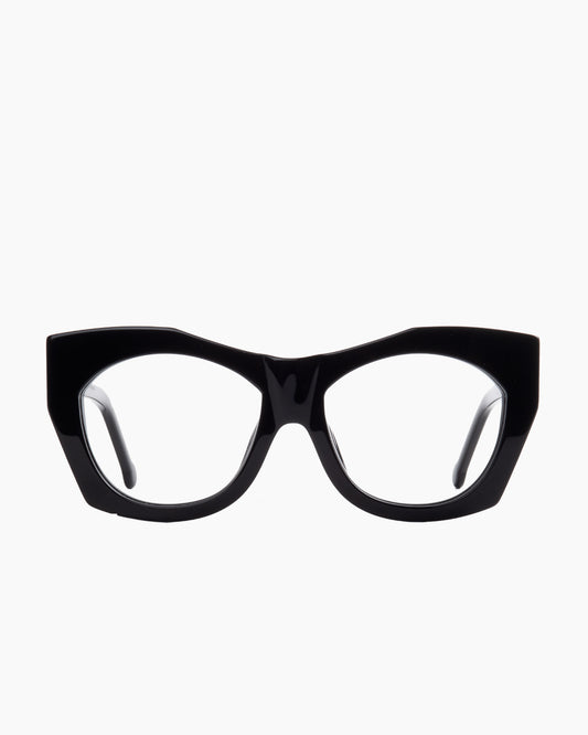 black plastic butterfly eyeglasses by Marie-Sophie Dion model Ferro, front view, lunettes de vue papillon couleur noir