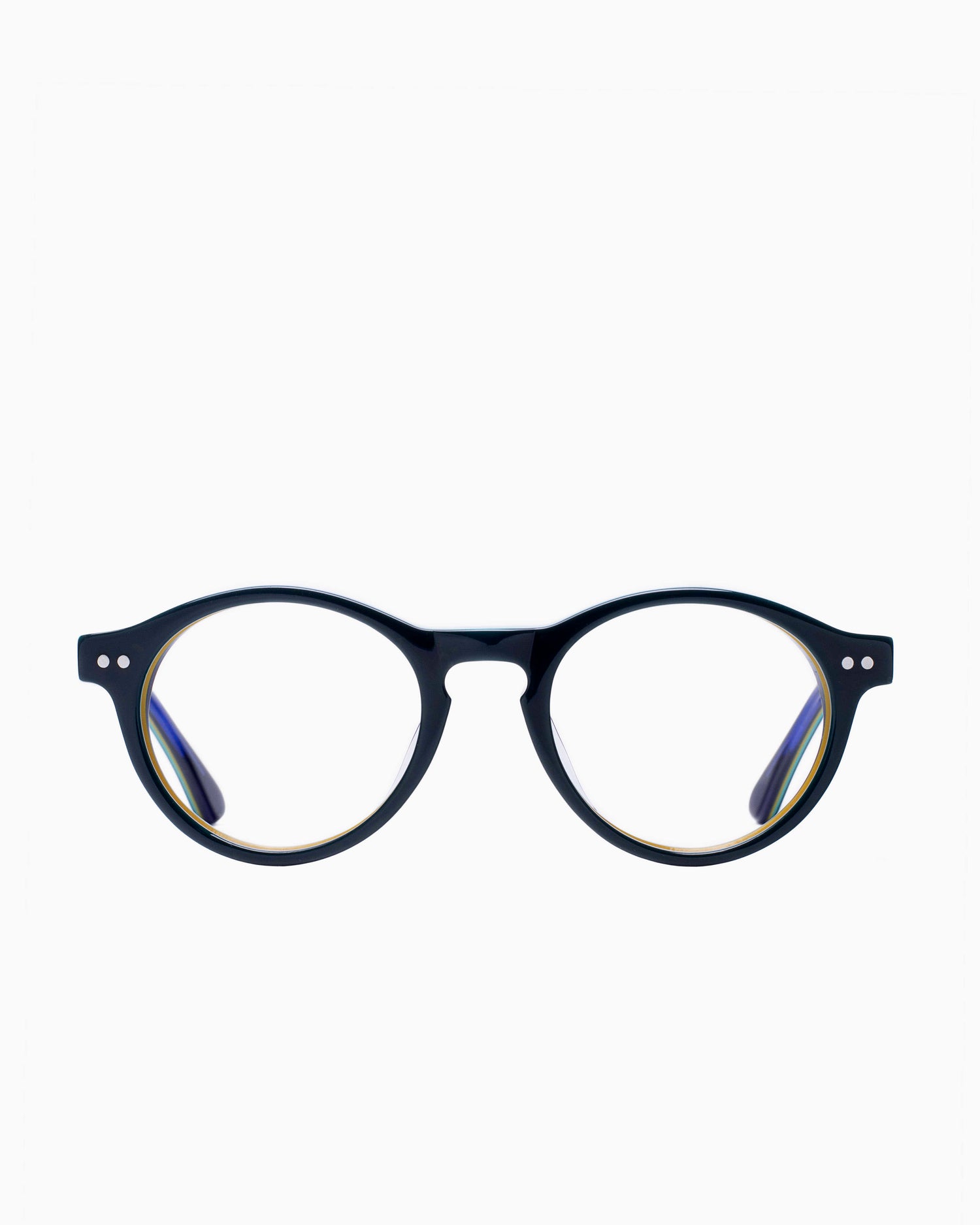blue plastic round eyeglasses by BBig model 220, front view, lunettes de vue rond couleur Bleu