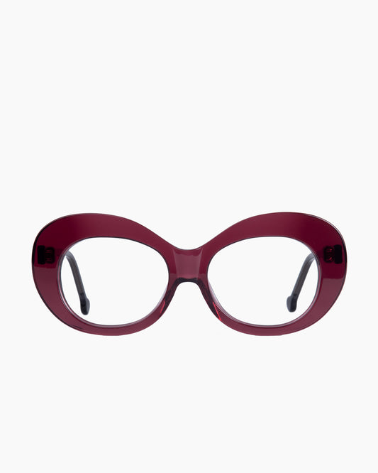 purple plastic oval eyeglasses by Marie-Sophie Dion model Morin, front view, lunettes de vue ovale couleur violet