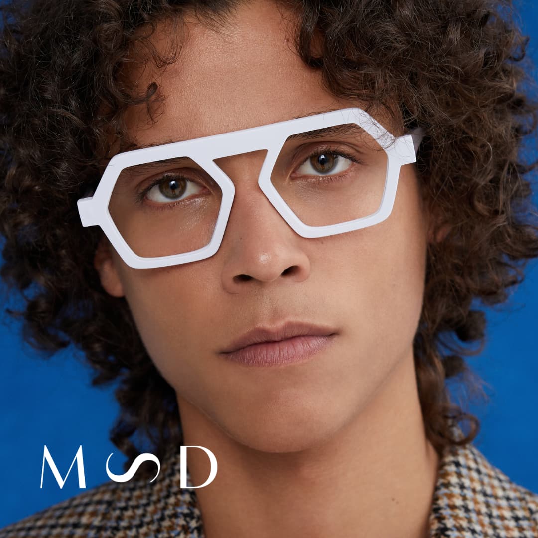 Monture hexagonale blanche pour homme par Marie-Sophie Dion BAR À LUNETTES