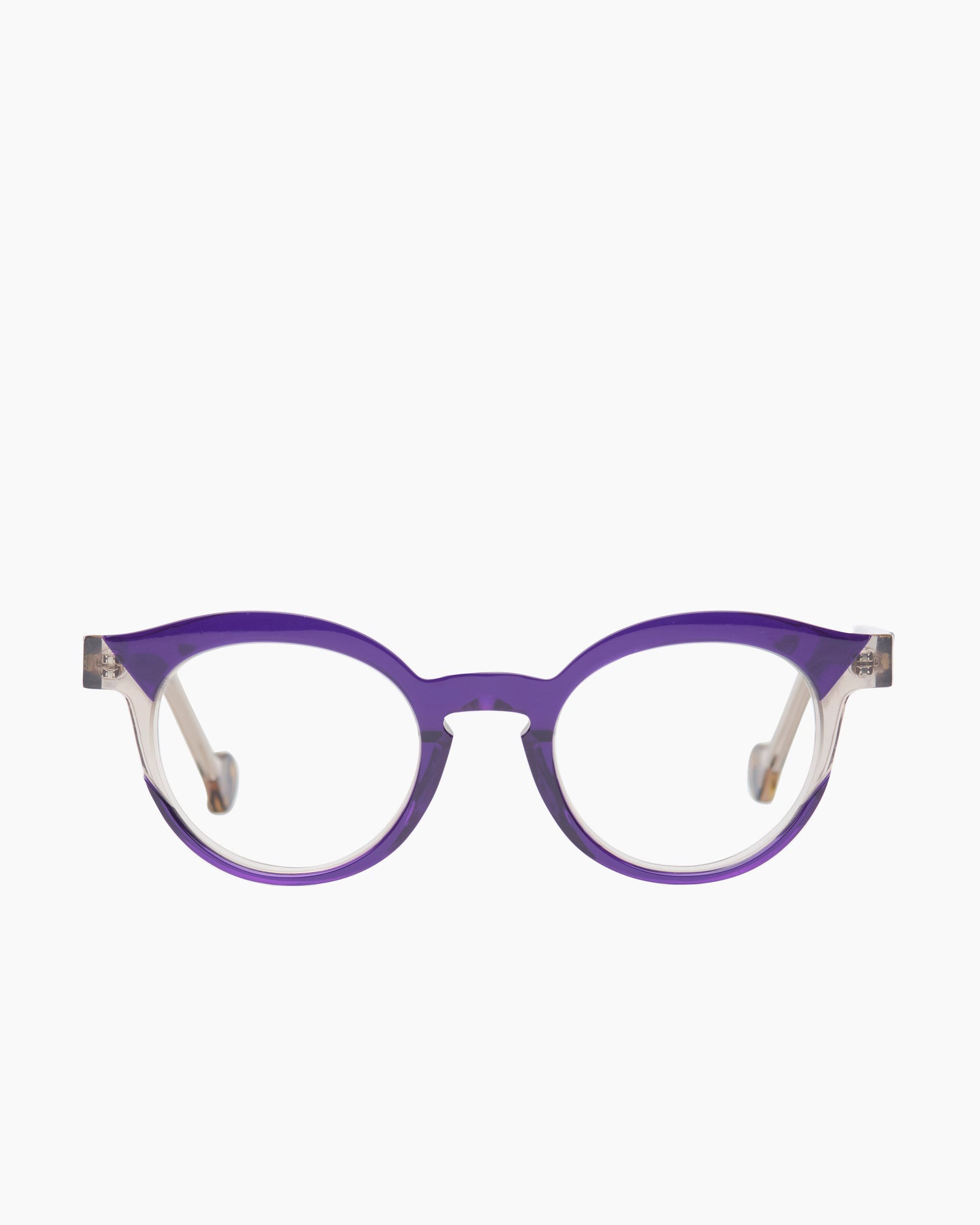 purple plastic oval eyeglasses by Anne et Valentin model Nakuru, front view, lunettes de vue violet 