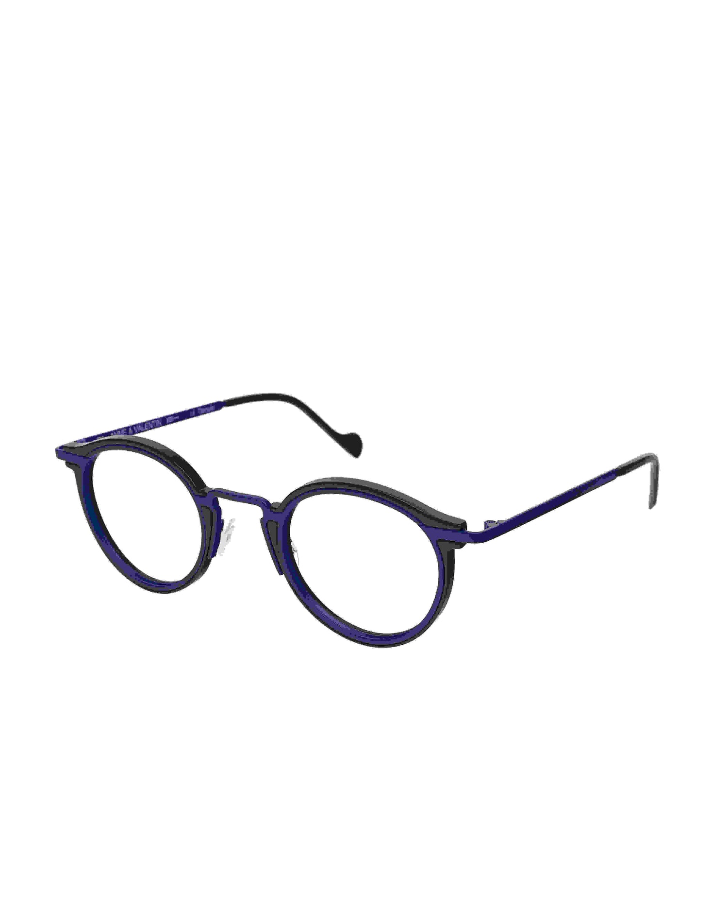 blue metal oval eyeglasses by Anne et Valentin model M5, front view, lunettes de vue ovale couleur Bleu