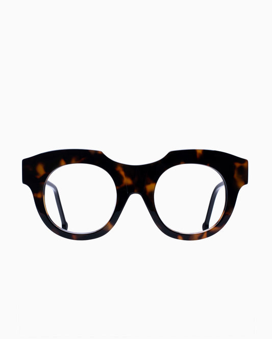 tortoise plastic round eyeglasses by Marie-Sophie Dion model Genest, front view, lunettes de vue rond couleur Écaille de tortue