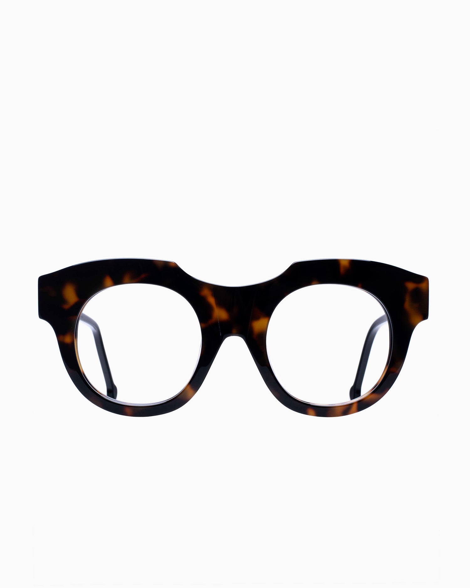 tortoise plastic round eyeglasses by Marie-Sophie Dion model Genest, front view, lunettes de vue rond couleur Écaille de tortue