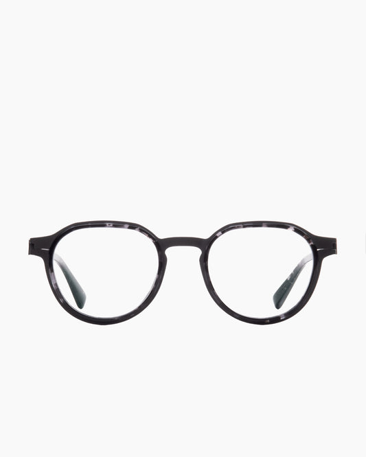 black metal oval eyeglasses by Mykita model Caven, front view, lunettes de vue ovale couleur noir