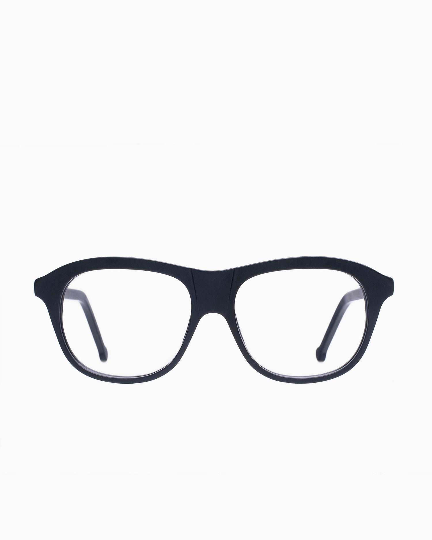 black plastic aviator eyeglasses by Marie-Sophie Dion model Vega, front view, lunettes de vue aviateur couleur Noir