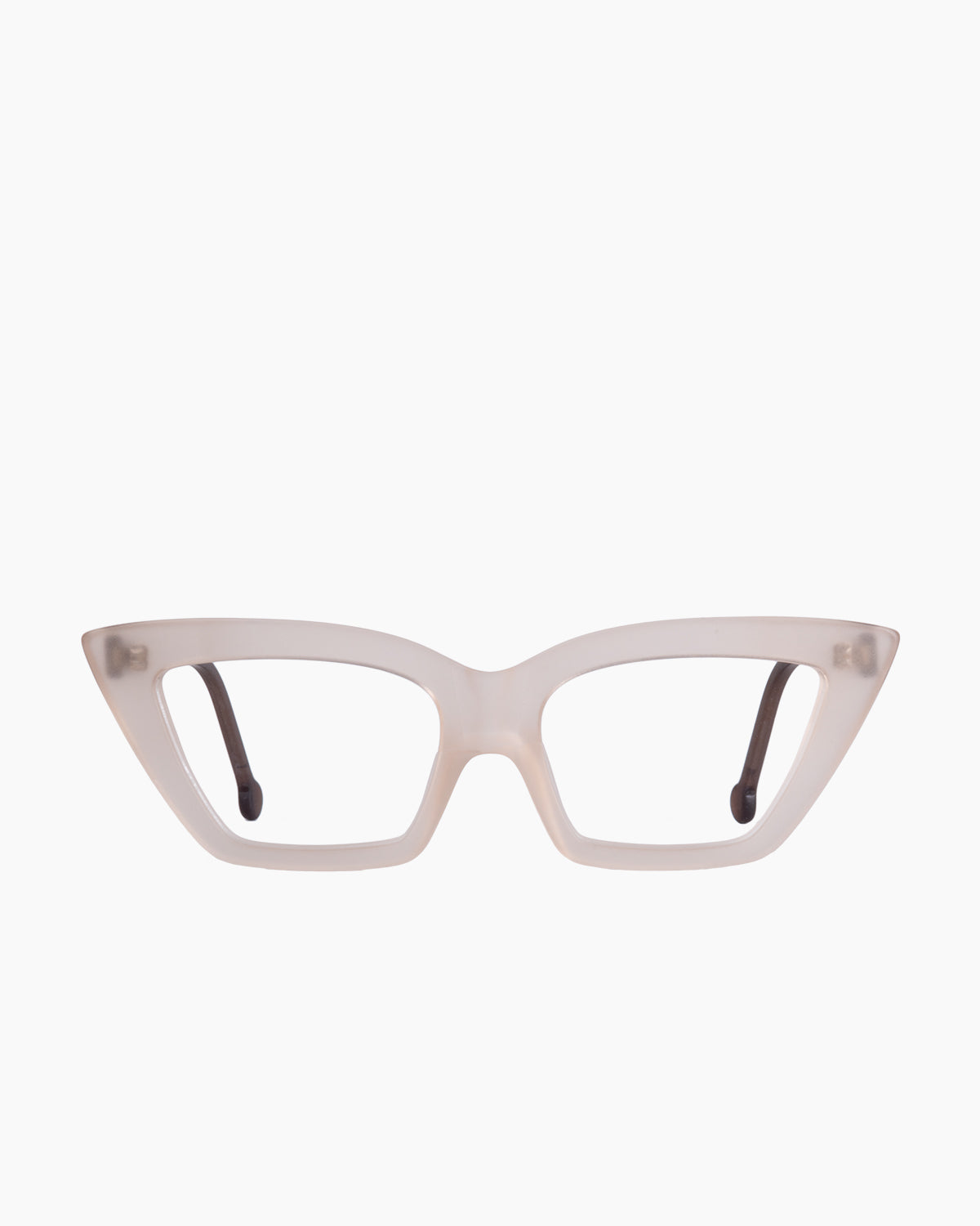 pink, beige plastic cat eyeglasses by Marie-Sophie Dion model Campling, front view, lunettes de vue chat couleur rose, beige