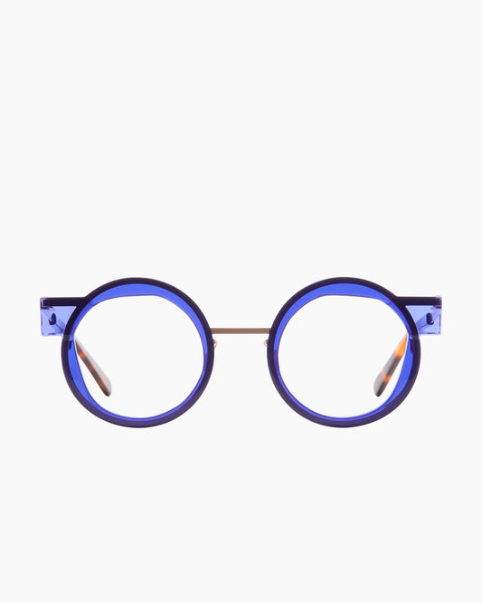 purple metal round sunglassesby Gamine model VoussoirSödermalm , front view, lunettes de vue rond couleur violet
