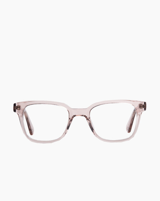 pink plastic rectangle eyeglasses by Evolve model Harper, front view, lunettes de vue rectangle couleur rose