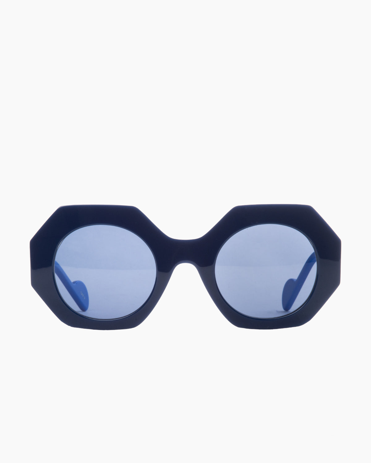 blue plastic round  sunglassesby Anne et Valentin model Sakura, front view, lunettes de vue Bleu rond