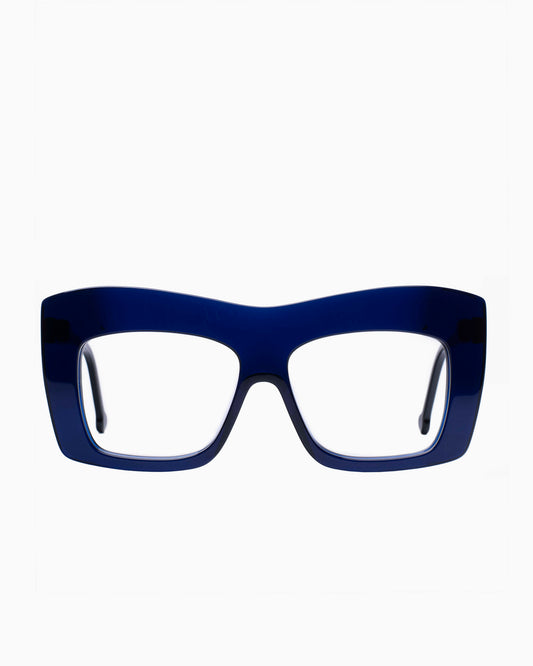 blue plastic rectangle eyeglasses by Marie-Sophie Dion model Arseneau, front view, lunettes de vue rectangle couleur Bleu