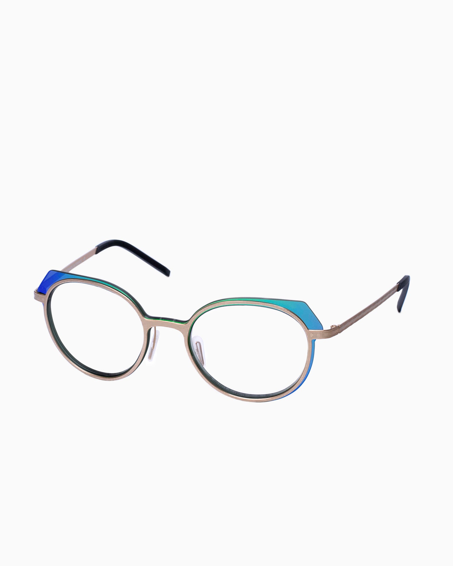 gold metal round eyeglasses by Parasite model Avenir5, front view, lunettes de vue or rond