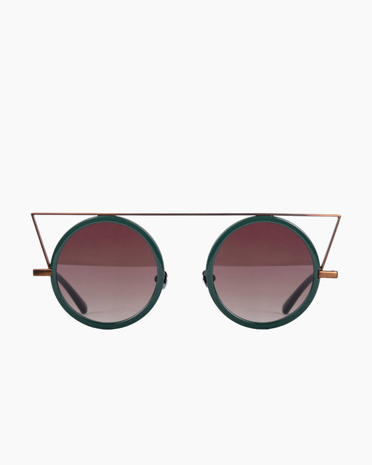 green metal round  sunglassesby Gamine model QuadrilateroS, front view, lunettes de vue rond couleur Vert