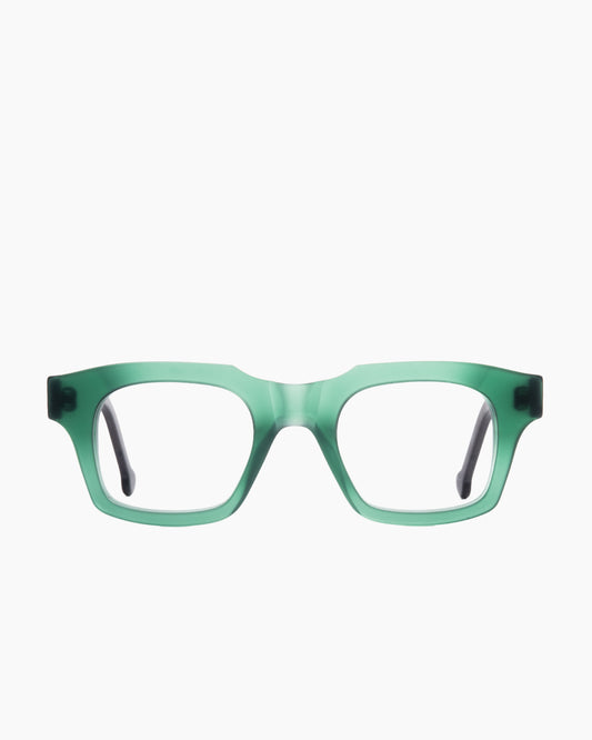 green plastic rectangle eyeglasses by Marie-Sophie Dion model DiMaria, front view, lunettes de vue rectangle couleur vert