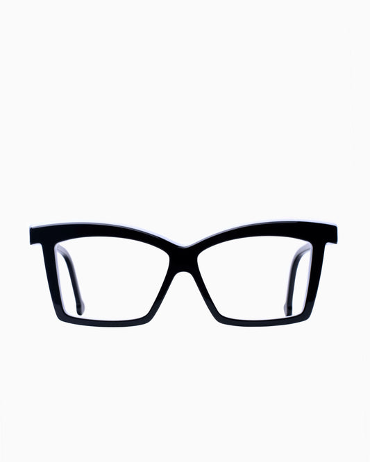 black plastic butterfly eyeglasses by Marie-Sophie Dion model Elkas, front view, lunettes de vue papillon couleur Noir
