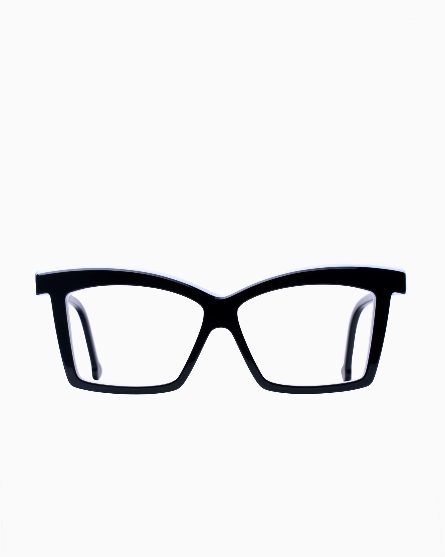 black plastic butterfly eyeglasses by Marie-Sophie Dion model Elkas, front view, lunettes de vue papillon couleur Noir