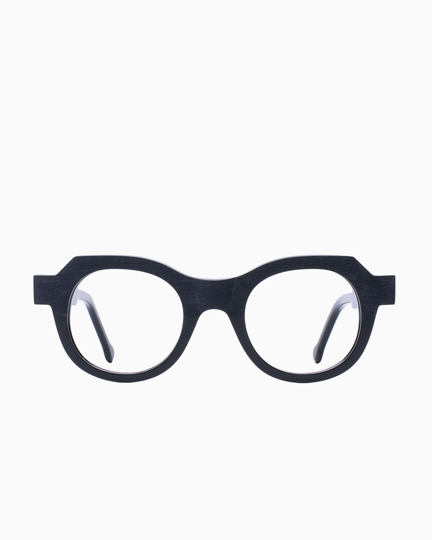 black plastic round eyeglasses by Marie-Sophie Dion model Becker, front view, lunettes de vue Noir rond