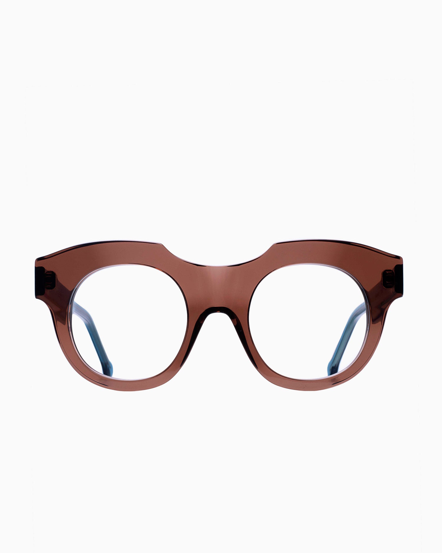 brown plastic round eyeglasses by Marie-Sophie Dion model Genest, front view, lunettes de vue rond couleur Brun