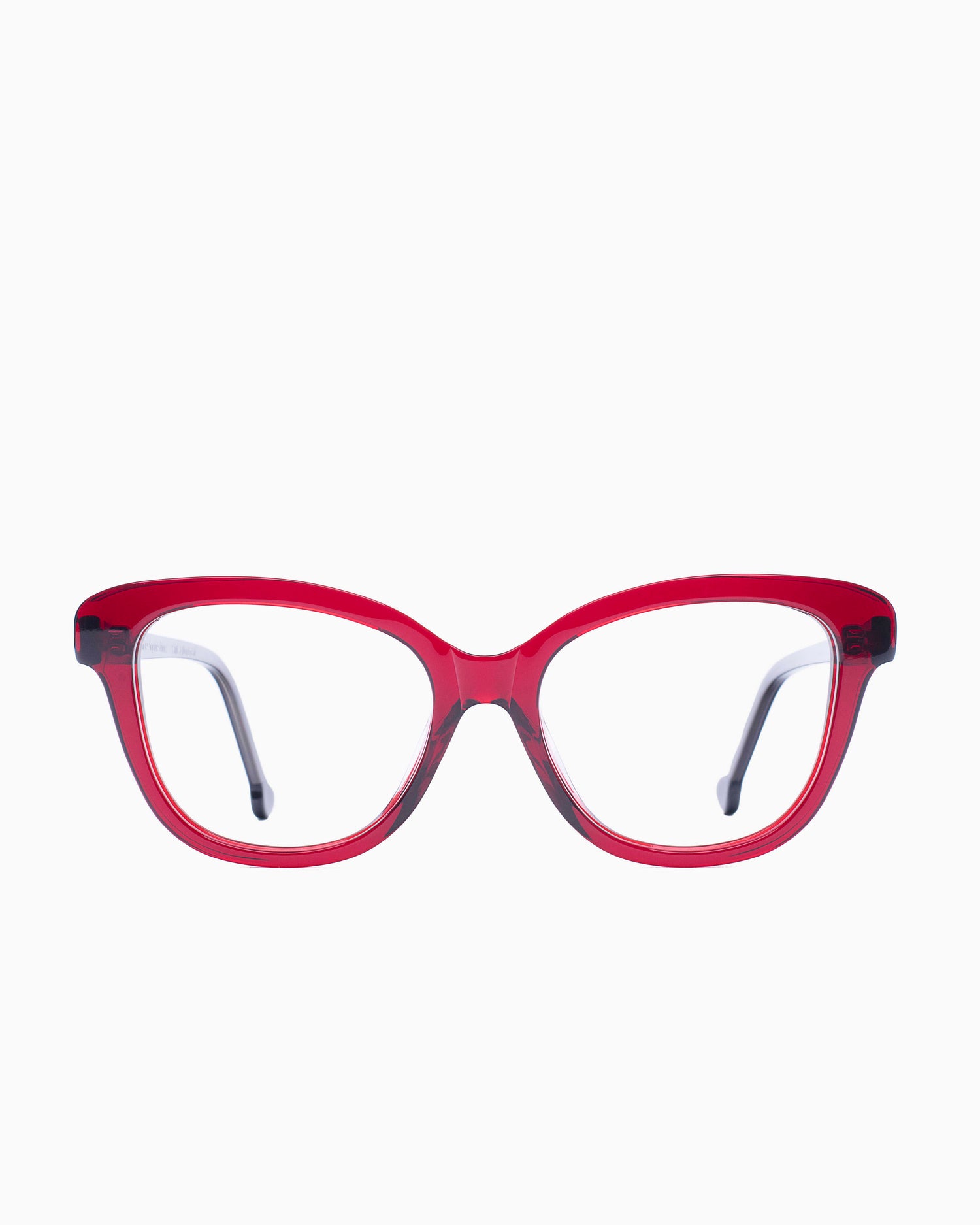 red plastic butterfly eyeglasses by Marie-Sophie Dion model Lamy, front view, lunettes de vue bourgogne papillon