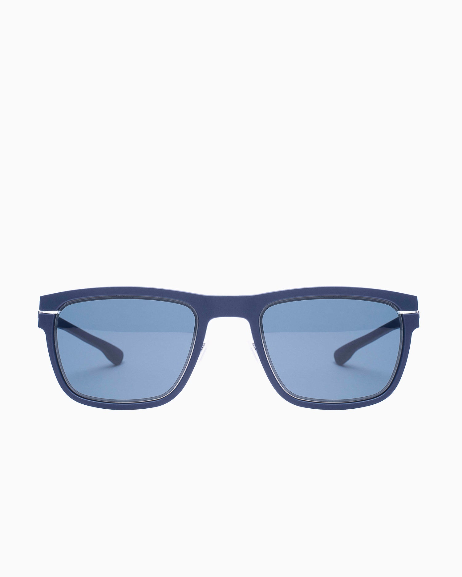 blue metal rectangle  sunglassesby Ic Berlin model fiveo, front view, lunettes de vue Bleu rectangle