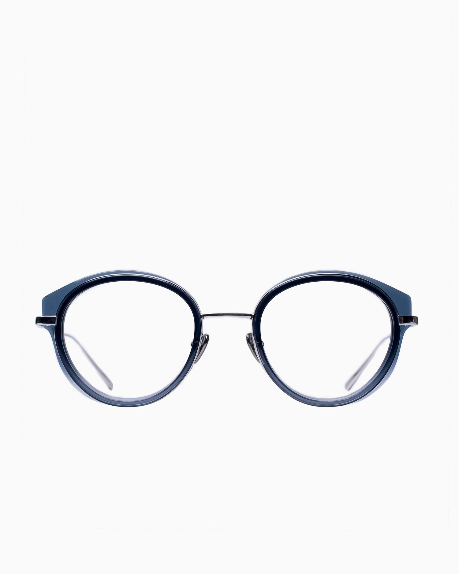 blue metal round eyeglasses by Emmanuelle Khanh model 1550J, front view, lunettes de vue Bleu rond