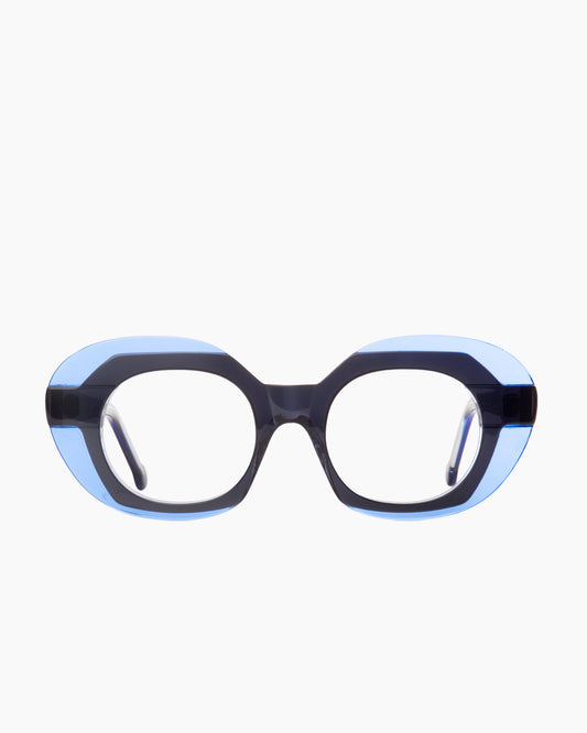 blue plastic oval eyeglasses by Marie-Sophie Dion model Diamond, front view, lunettes de vue ovale couleur bleu