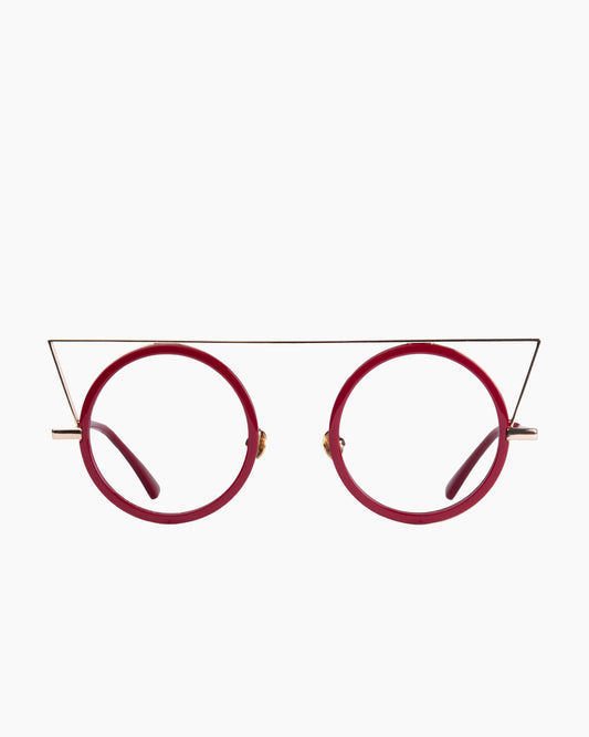 burgundy metal round eyeglasses by Gamine model Quadrilatero, front view, lunettes de vue rond couleur bourgogne